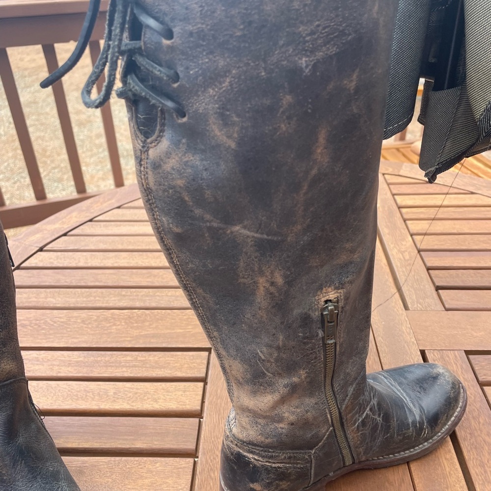 BED|STU Women's Lace-Up Tall Riding Boots in Dark Brown/Black - Picture 4 of 11